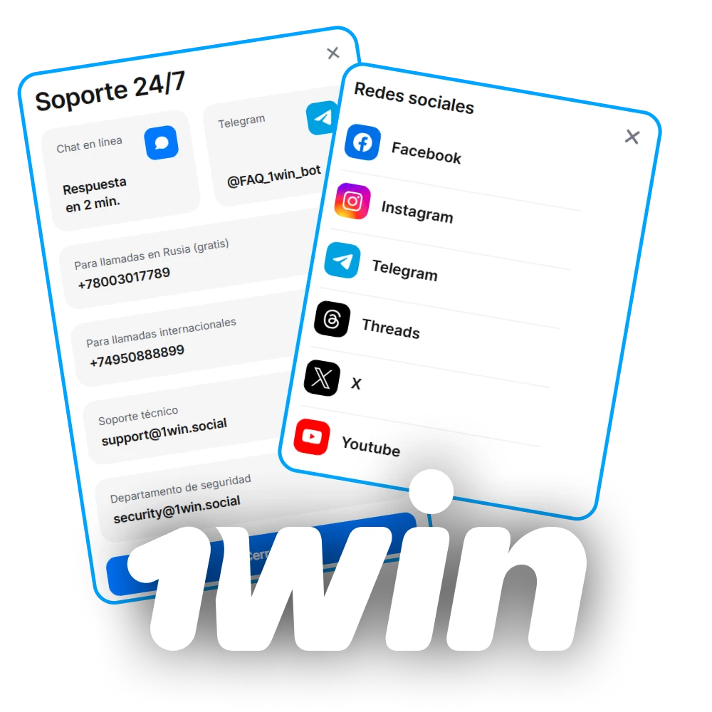 Encuentra los datos de contacto de 1Win.