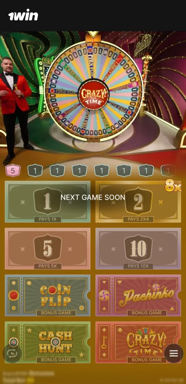 Haz tu apuesta en 1win Chile y participa en Crazy Time.