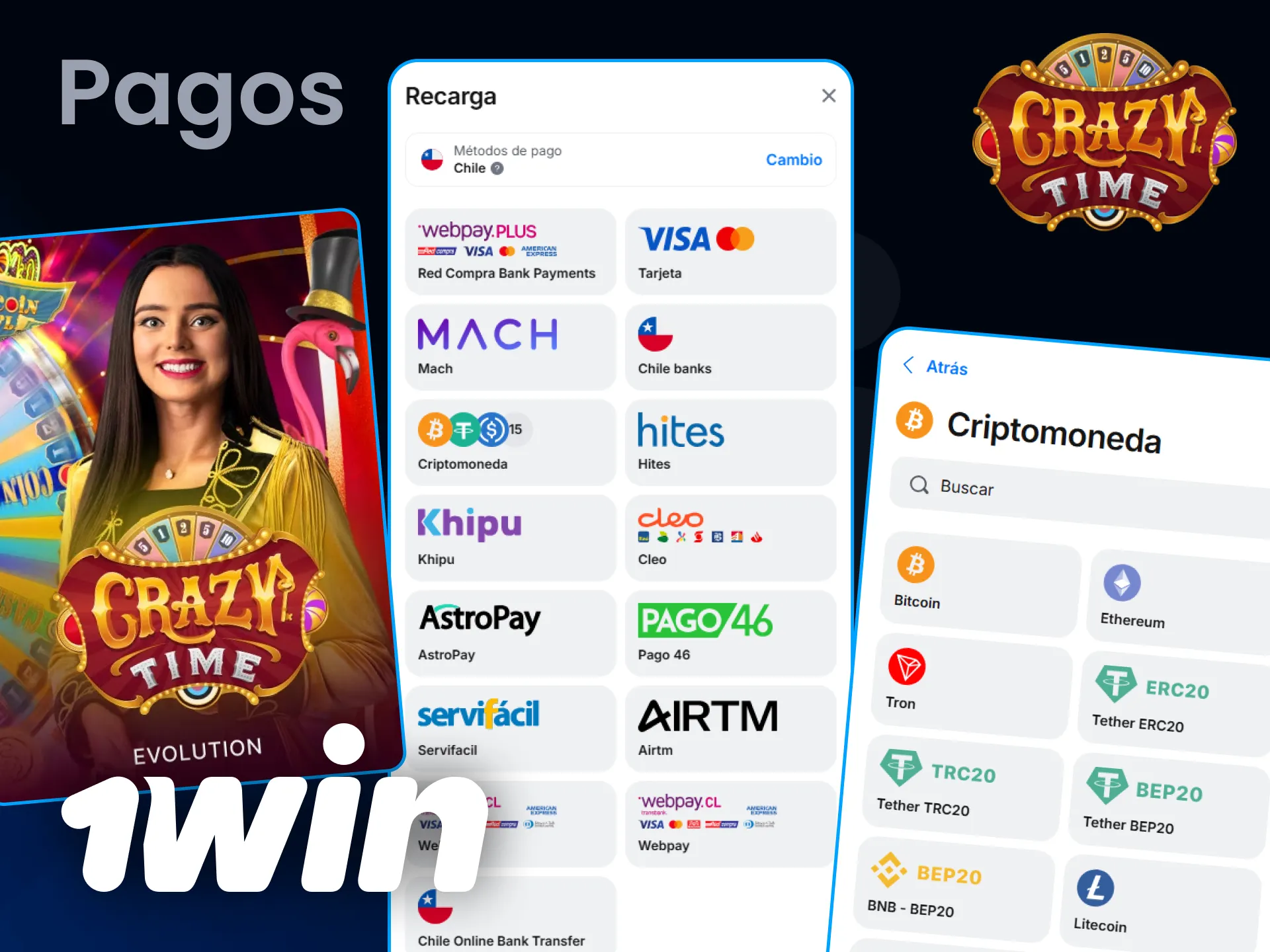 Los jugadores chilenos reciben pagos seguros en Crazy Time de 1win.