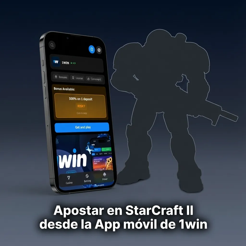 Persona usando la app móvil de 1win para apostar en partidas de StarCraft II en su smartphone