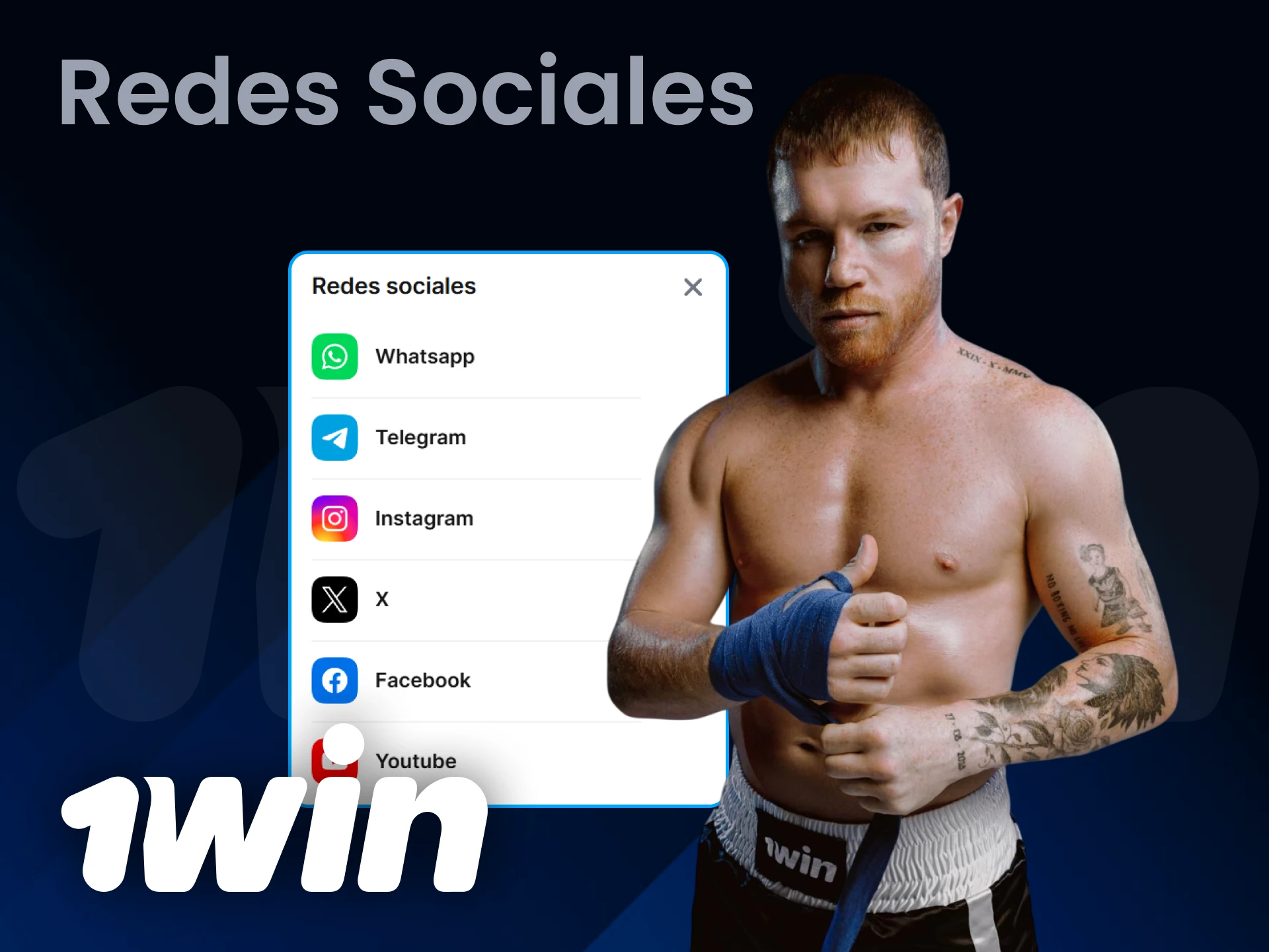 Visita las redes sociales de Saúl Canelo Álvarez y 1win.