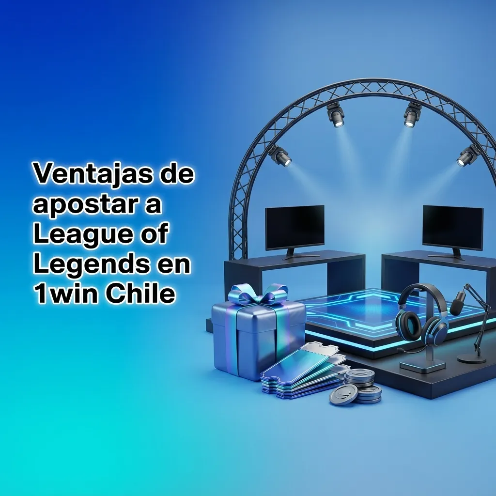 Banner de 1win Chile con temática League of Legends y texto sobre bonos, cuotas competitivas y apuestas en pesos chilenos
