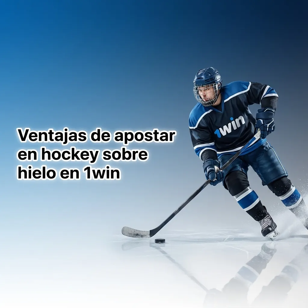 Banner de 1win con jugador de hockey sobre hielo y lista de ventajas para apostar en ligas y mercados múltiples en Chile