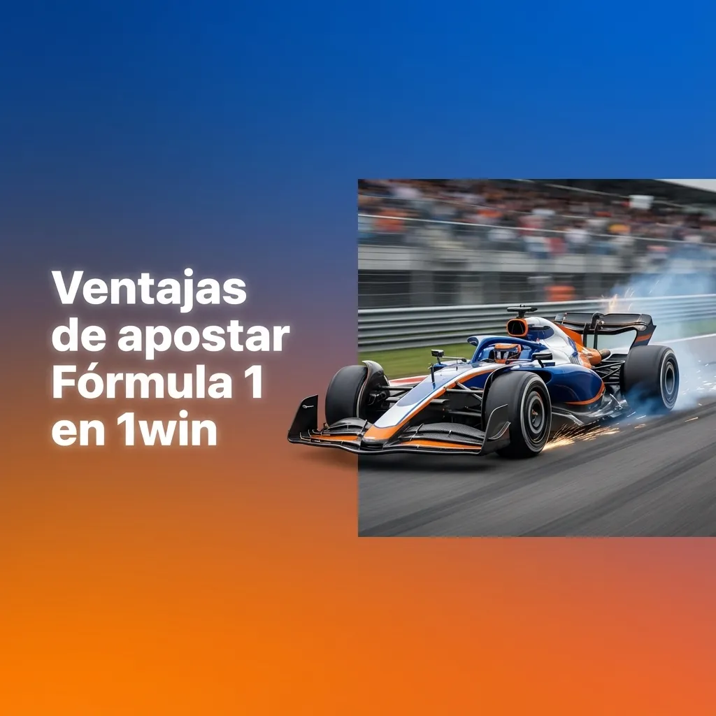 Banner de 1win Chile sobre apuestas de Fórmula 1, mostrando coche de F1, mercados variados y app móvil en pantalla